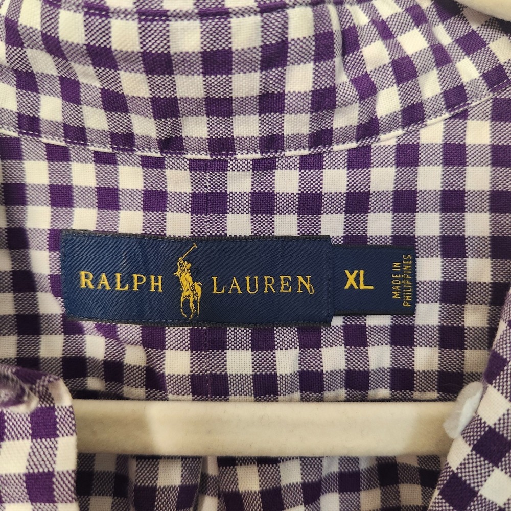 Ralph Lauren Mens XL Purple Gingham Check Long Sleeve Button Up Shirt Flesh Pony - Picture 5 of 11